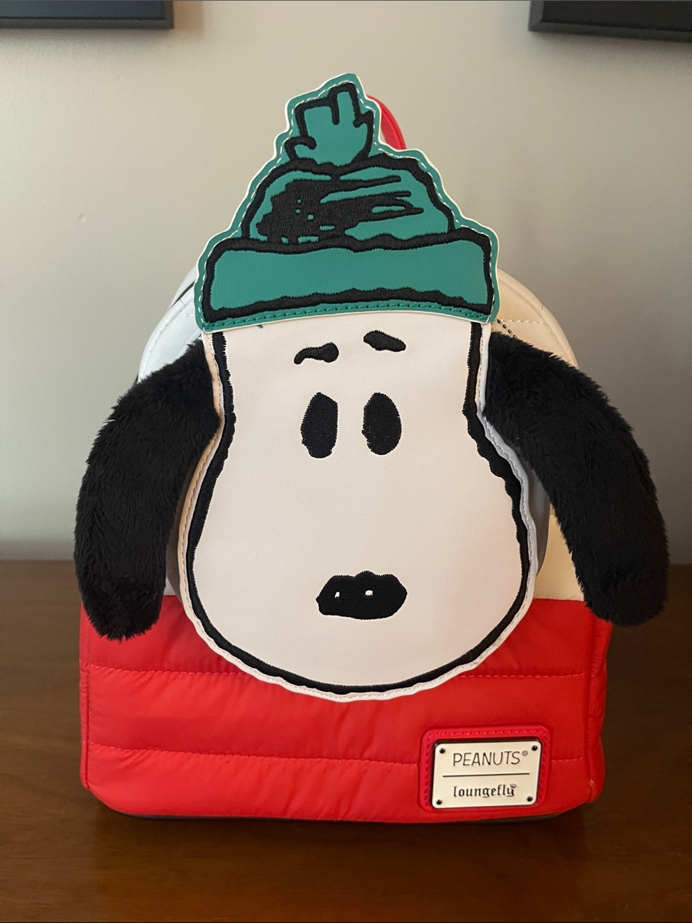 Peanuts Loungefly Snoopy Beanie Backpack - White, Red, Teal used w/o tags